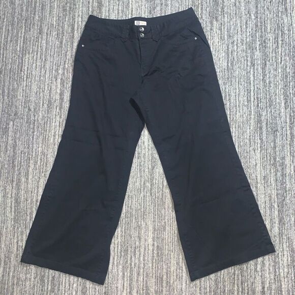 Faded Glory Women's Size 14 Petite Black Button Fly Flare Wide Leg Pants Stretch - Picture 1 of 8